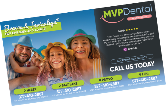 Marketing card design showing promotional offers and contact information